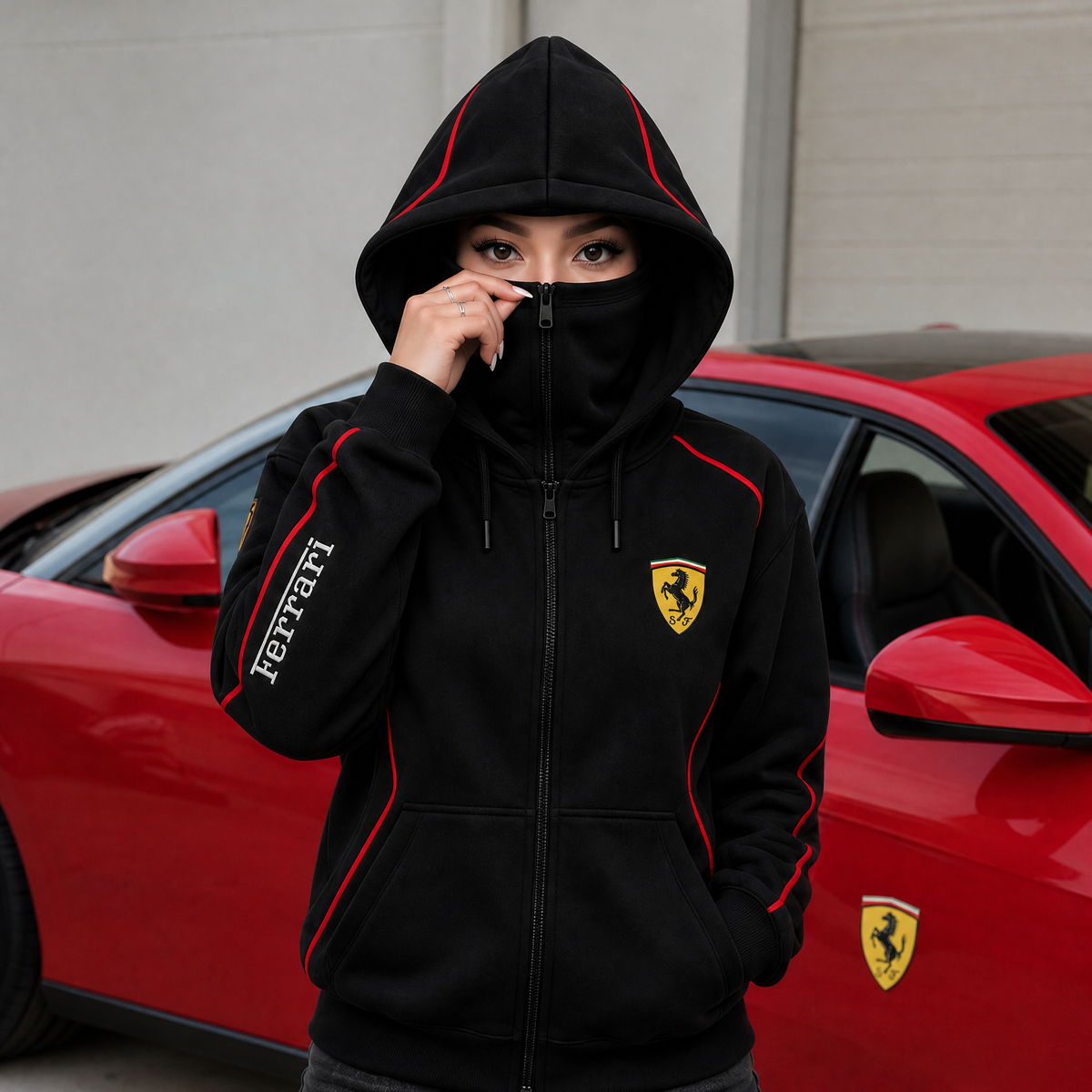 RevZips Rosso Edition zip up face hoodie