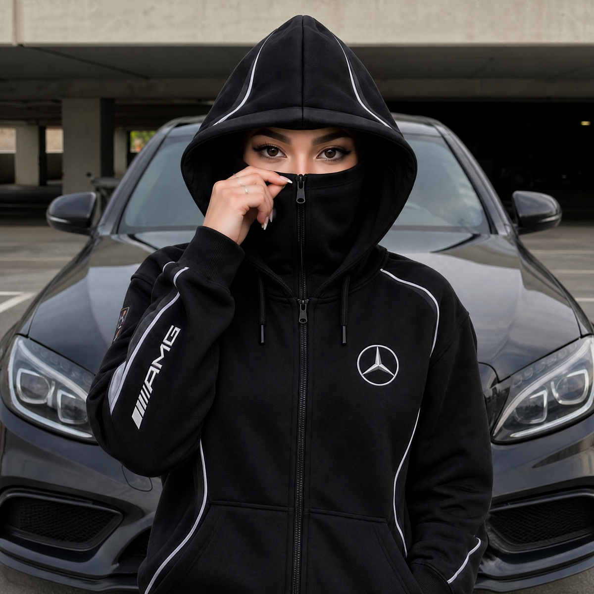 RevZips Silver Edition zip up face hoodie